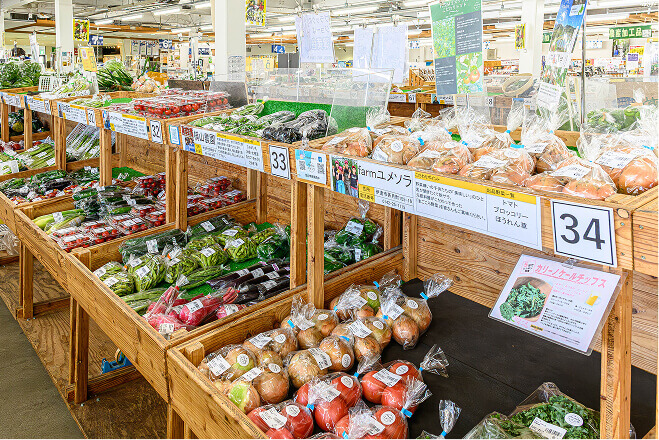 道の駅の広い売り場に並んだ伊達野菜